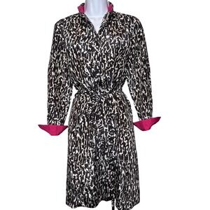 Vintage Black and White Long Sleeve Shirt Dress with Fuchsia Trim